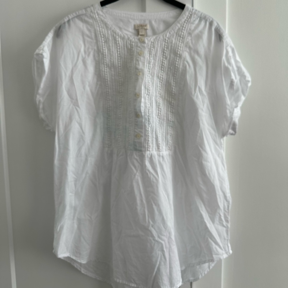 J. Crew White Pintuck Button-Front Cotton Blouse